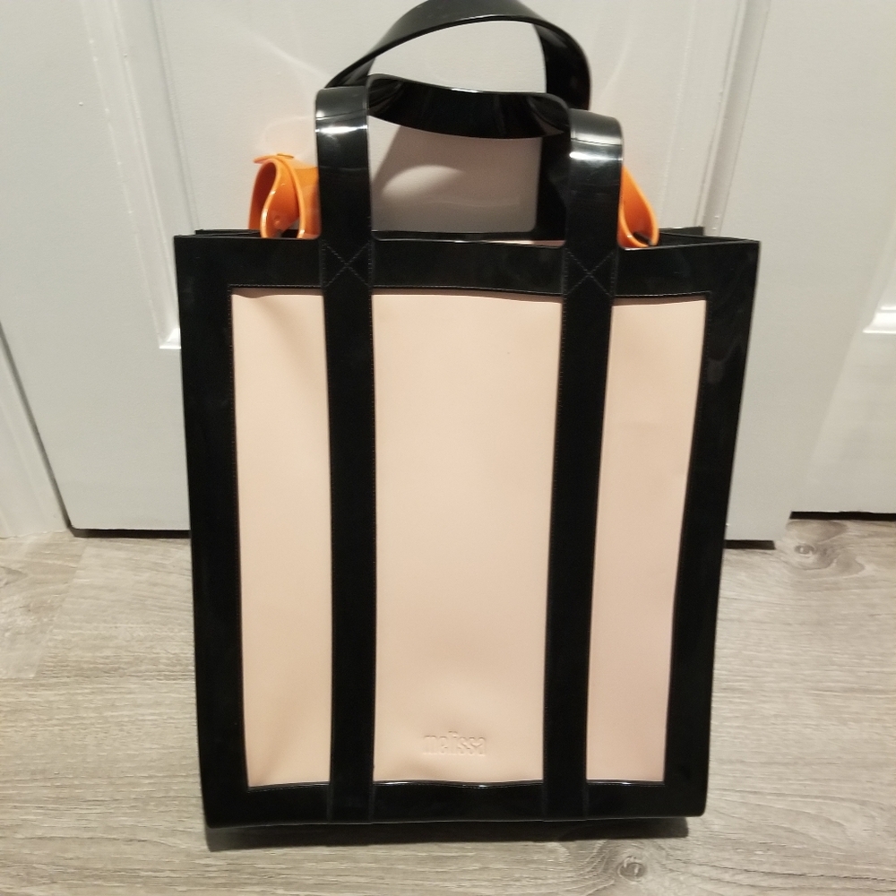 Rare MELISSA Tote Bag Pink Black PVC Utilitarian Chic Lrg Interior Compartment